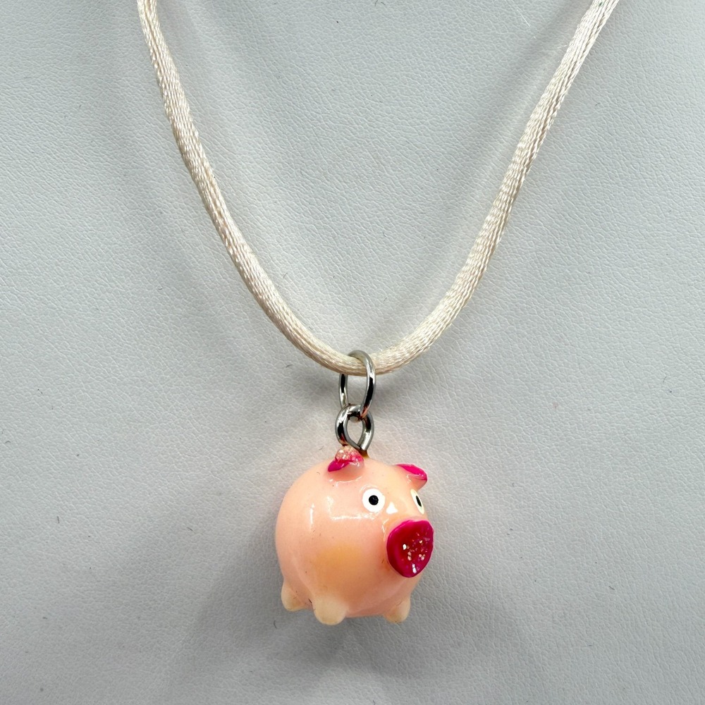Cute Pink Piggy Charm Pendant Necklace Whimsical Fun Jewelry Gift Idea Aesthetic